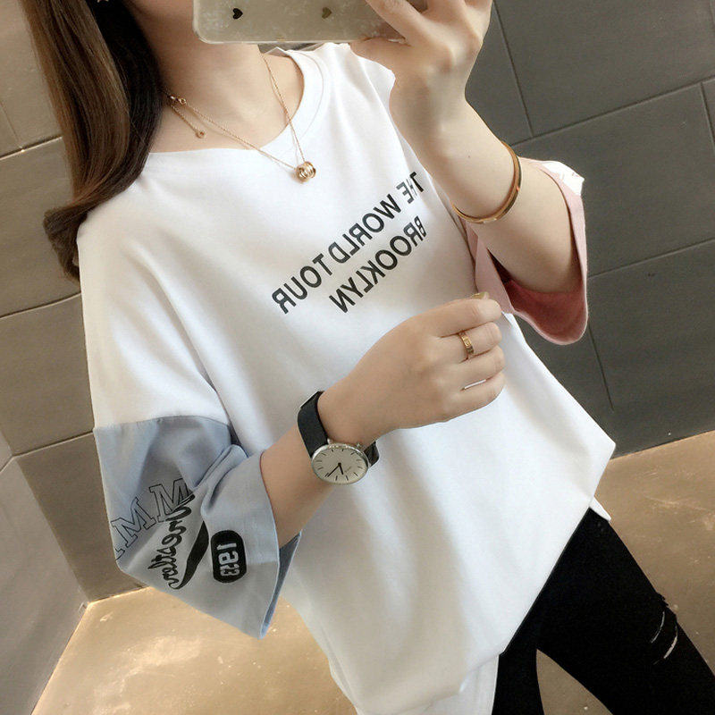 Hong Kong Splicing Short Sleeve T-shirt Women's Summer 2022 New 100 Hitch Half Sleeve Undershirt Loose Foreign Pie Wins