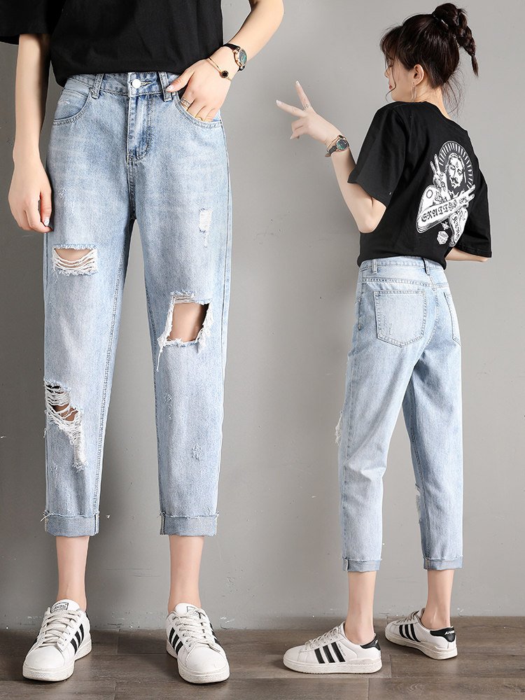 Hong Kong Tide 2022 Summer Day Jeans Lax Rob Halen pants are a thin nine - point high - waist daddy