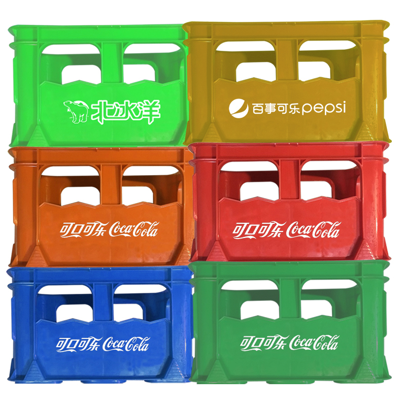 Plastic Thickened Soda Drink Box for Storage and Transportation, Stackable High-Frame Cola Turnover Crate, Available in Red, Yellow, Blue, Green, and White