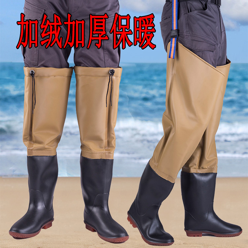 Winter fur integrated fishing water shoes gush thickened rain shoes men's high cylinder warm and waterproof over kneecap cotton water boots