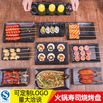 BBQ plate Rectangular meat skewers special plate black melamine tableware commercial sushi dish hot pot restaurant side dishes