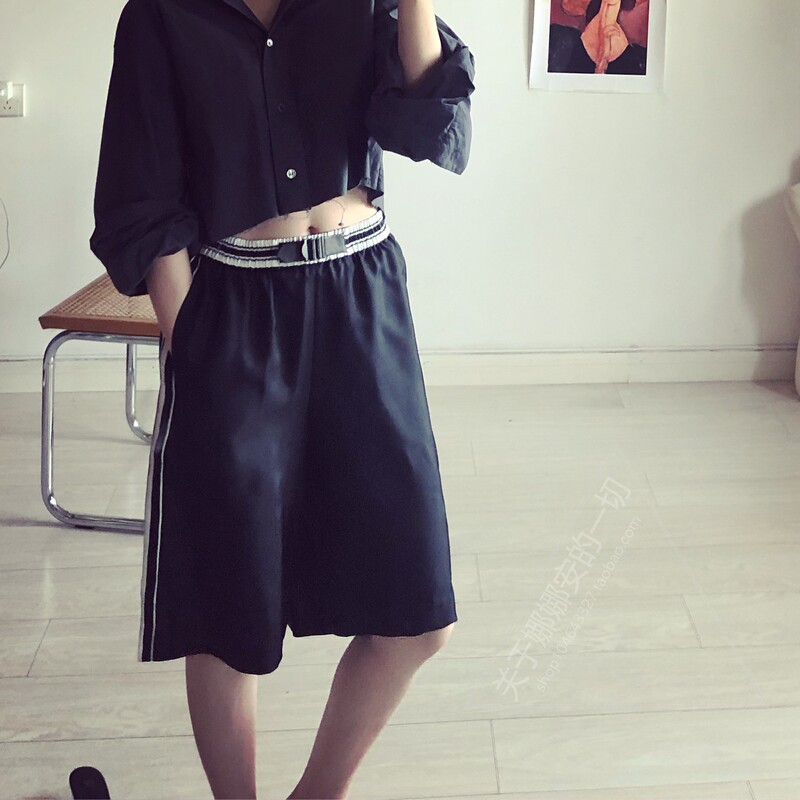 Super Cool, Youthful Style, Bermuda Leather Buckle Silk Shorts~