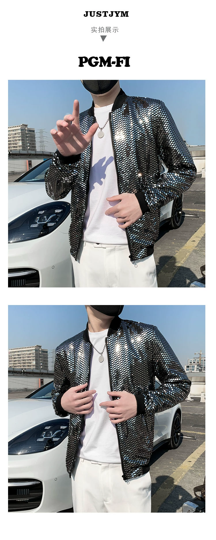 jean jacket men New Sequined Bomber Jacket Men Shiny Sequins Long Sleeve Glitter Zipper Coat Hip Hop Loose Night Club Stage Streetwear Coats blazer coat