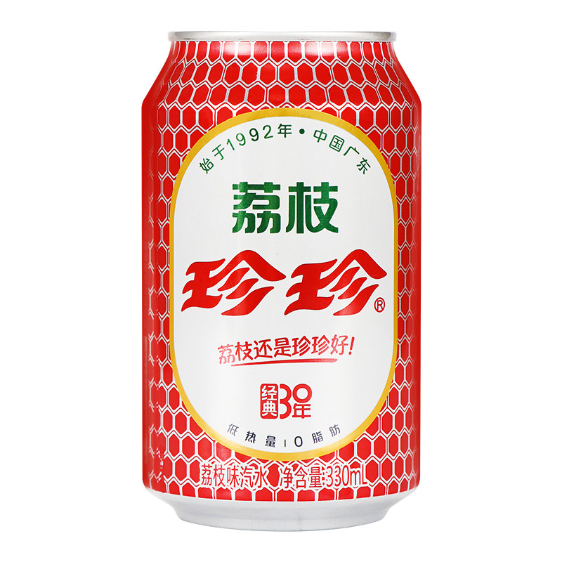 珍珍荔枝味汽水饮料330ml罐:东北怀旧经典,一口带你回到童年!-碳酸饮料-淘宝好物网