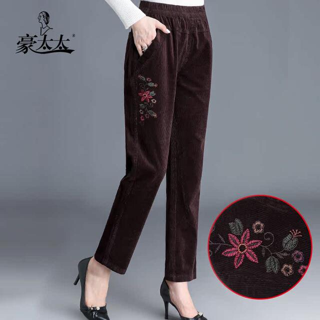 Cotton corduroy middle-aged and elderly women's pants spring and autumn mother's corduroy pants loose large size elderly granny pants outer wear