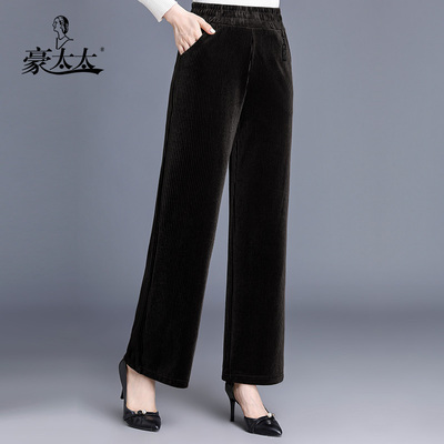 灯芯绒妈妈裤子春秋季中老年女裤阔腿裤