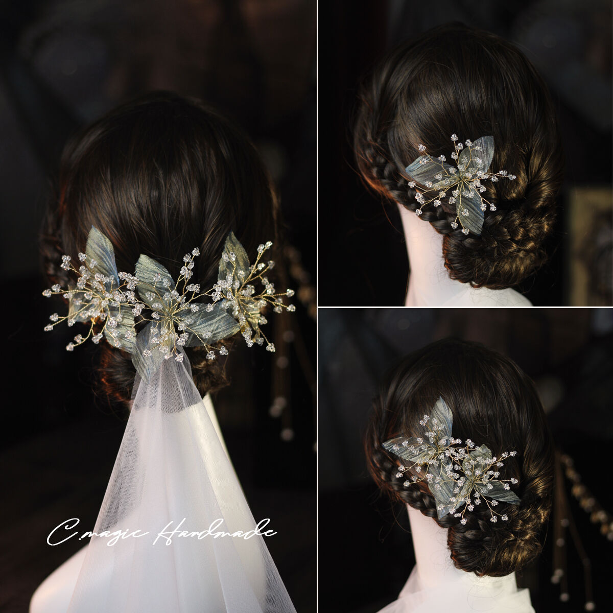 Sen Department Bridal Headwear Super Fairy Crystal Symphony Green Leaf Head Flower Photo Studio Pan Hair Wedding Style Photo Hair Accessories