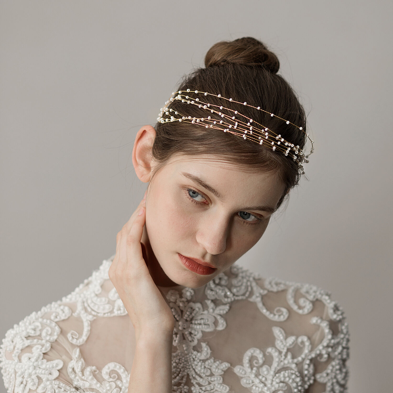 Super-fairy multilayer millet bead handmade flower ring bridal head decoration Korean style sweet and beautiful wedding yarn hair with photo gallery styled hair accessories