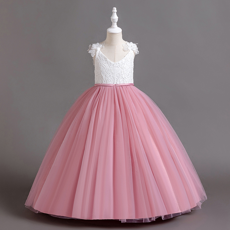 Advanced Senses Children's Gown host Long Girl's birthday Princess Skirt Pink Pompong Dress-Side Atmosphere-Taobao