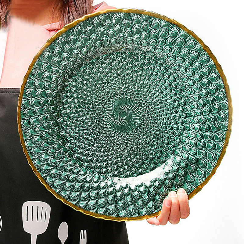 Phnom Penh glass dishes Fruit pan Home Creative snacks sweet pastry salads steak West dining tray cutlery American