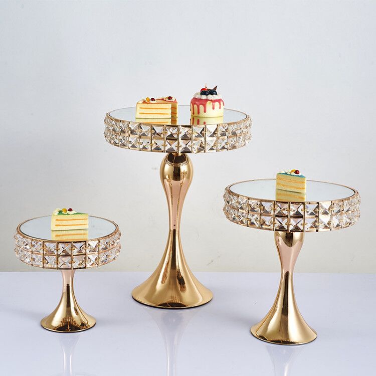 Wedding Celebration Crystal Cake Shelf Dessert Table Metal High Foot Dessert Table Snack Tray Trays for Home Mirror Nursery Tray
