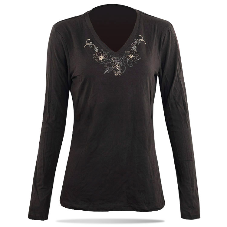 European and American single elastic cotton V collar European code four sides elastic female casual knit T-shirt with undershirt weight 210 gr-Taobao