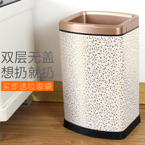 High-grade stainless steel trash can without cover pressure ring household double thickened square childrens bedroom bathroom small 5L