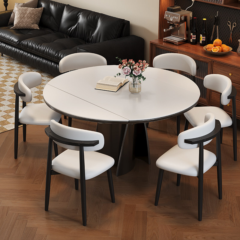 政府补贴蓝色理想圆形岩板餐桌椅组合设计师款高级感小户型饭桌