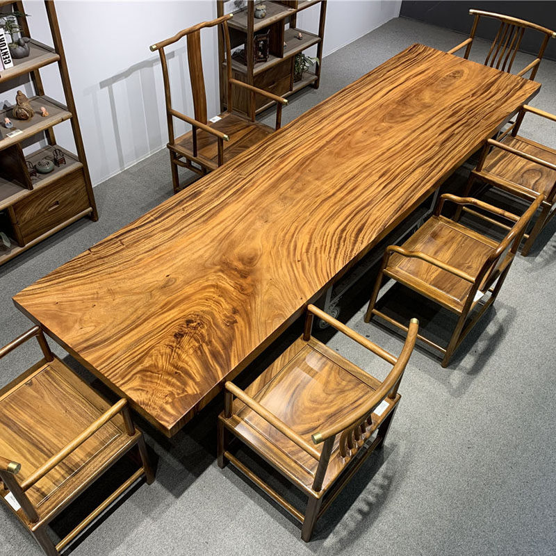 Walnut solid wood large board tea table tea table log office desk ebony wood new Chinese style table and chair combination modern simplicity