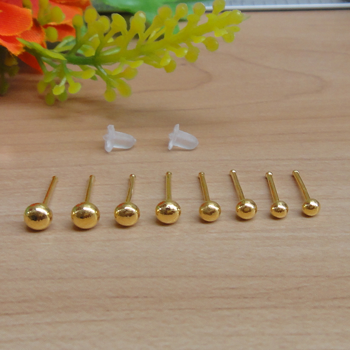 999 pure foot gold small earrings 24K gold earrings Classic solid semi-circle point ear pin 100 hitch bean needle ear chain