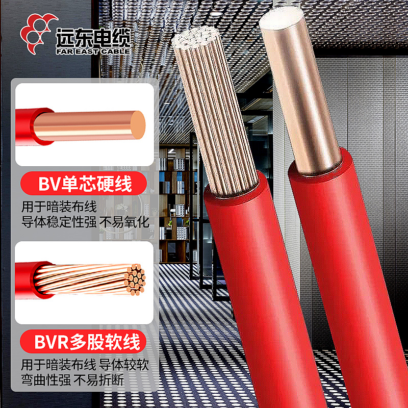 Far east cable wire 10 m scattered zero cut furniture national standard BV1 5 2 5 4 squared copper core BVR flame retardant-Taobao