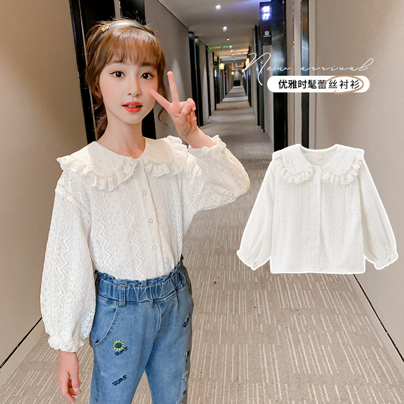 Children's clothing shirt girls 2022 autumn children's autumn clothes Korean version of the lace medium and large girls' shirts long-sleeved loose