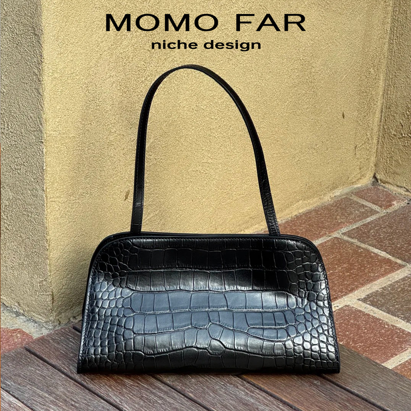 Momofar New Crocodile Pattern Leather Shoulder Bag, Full Leather Inside and Out, Underarm Bag, High-End Tote Bag, Baguette Bag