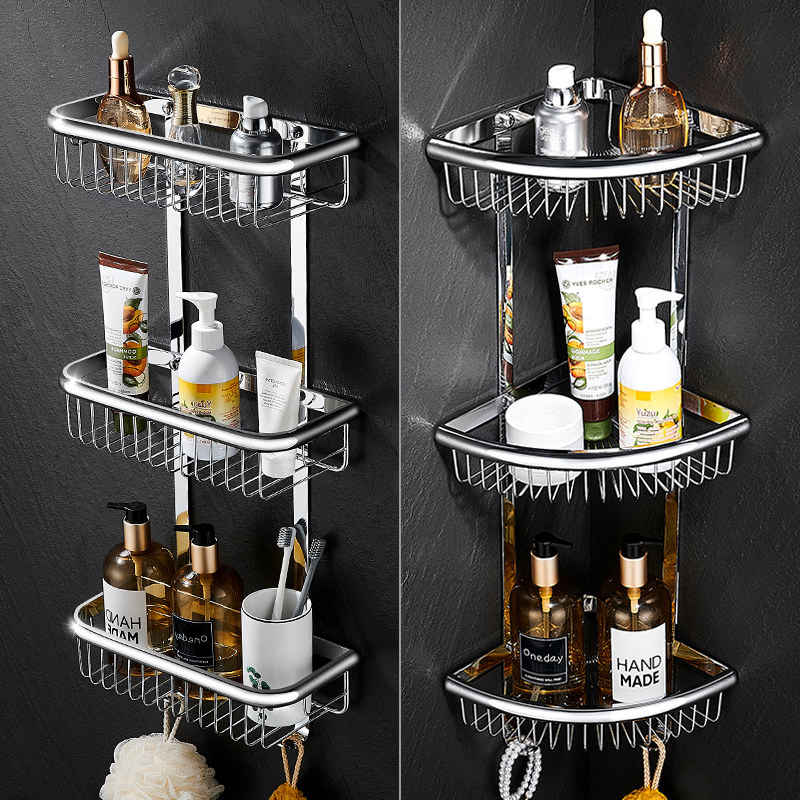 Full Copper Toilet Triangle Basket Bathroom shelving Perforated Shower Room Toilet Corner body Bath Lotion Triple Shelf-Taobao