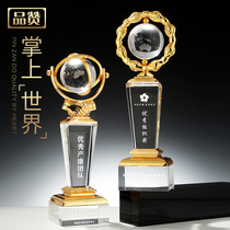 Creative metal trophy custom supplier crystal globe awards event souvenir team cooperation win-win