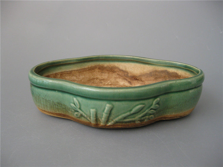 Republic of China old-fashioned green glaze flower pot hand-made rough pottery flower pot ceramic old bonsai succulent pot potted home nostalgic