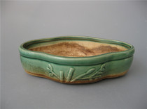 Republic of China old-fashioned green glazed flowerpot pottery flowerpot ceramic flowerpot old bonsai pot nostalgia