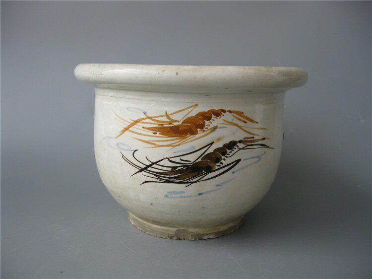 Qing Dynasty and the Republic of China Porcelain Ceramic Pastel Qi Baishi Ink Painting Ink Shrimp Porcelain Flower Pot Old Flower Bonsai Succulent Potted Plant