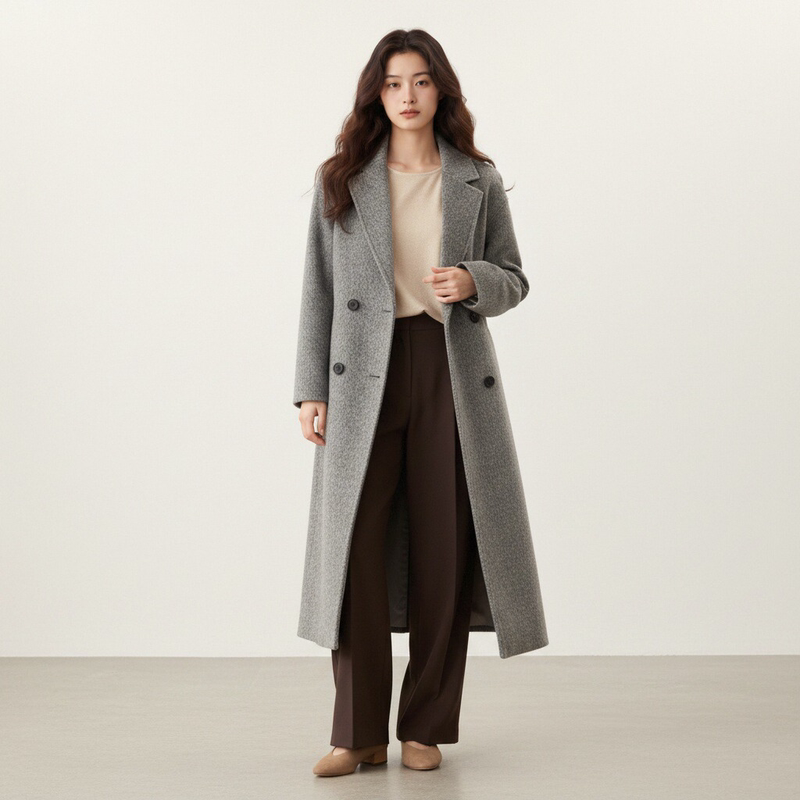 Hangbangqi Suit Collar Silhouette Long Autumn and Winter Double-Sided Wool Coat