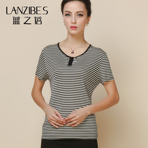 Lan Zhibei new large size knitted silk T-shirt womens top mulberry silk slim slim figure thin round neck short sleeve print