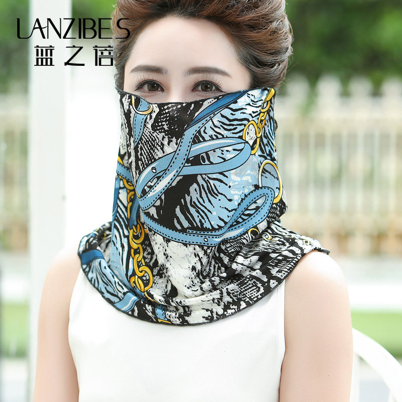 Real Silk Scarf woman Summer thin-in-ear hanging small face towel mulberry silk scarf neck cover head printed full face nose mask