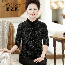 Silk shirt Womens ribbon stand collar long sleeve base shirt spring and autumn mulberry silk shirt foreign wave dot lace-up top