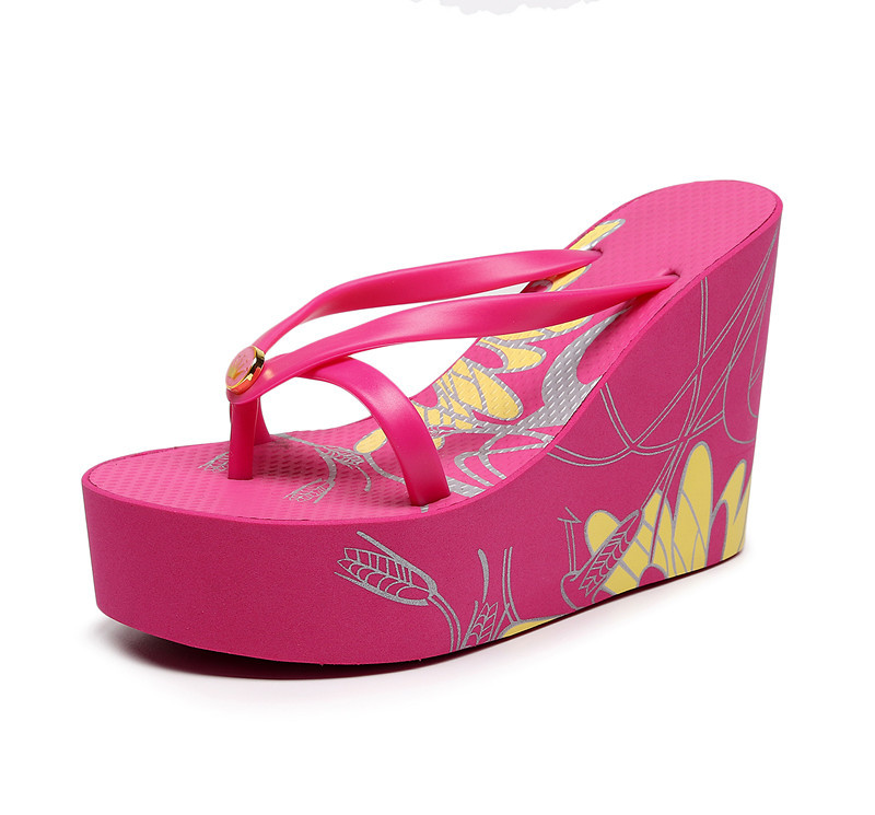 Super High-Heeled Thick-Soled Flip-Flops for Women, Summer Non-Slip Beach Slippers, Comfortable Heel Wedge Slippers