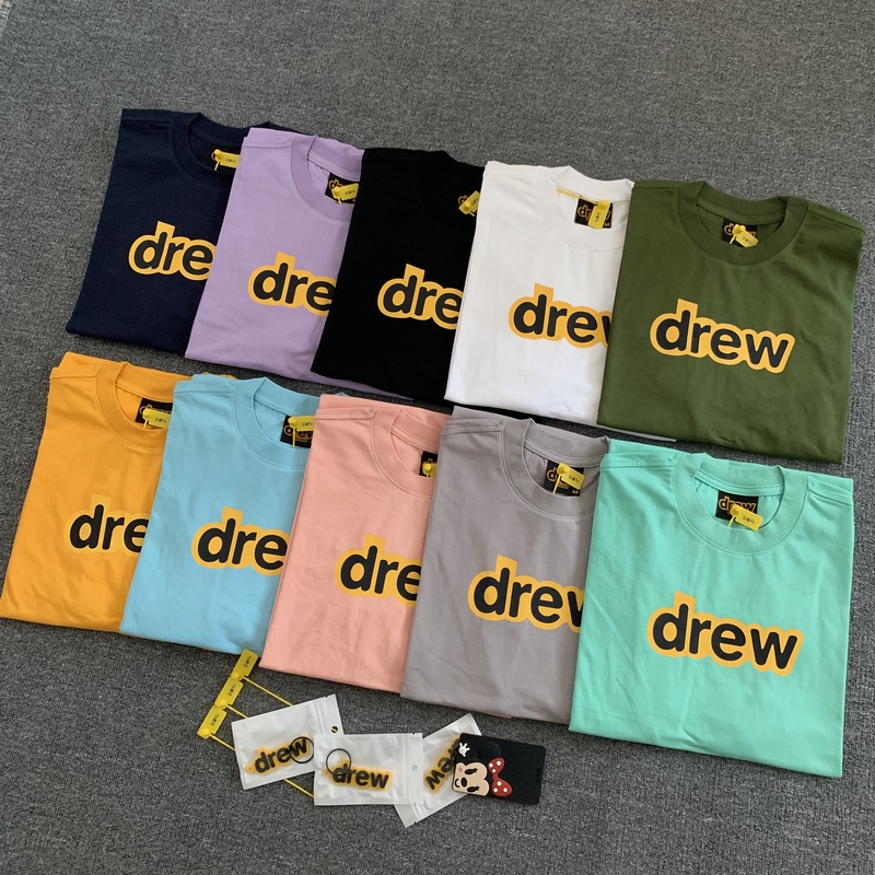 Drew Cnm Smiley Face Classic Letter Short-Sleeved Trbottomy Brand High Street Male and Female Couple Pure Cotton Versatile Bottoming Shirt T-Shirt