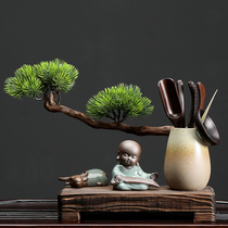 Kung Fu tea art small ornaments Zen small Monk tea table decoration Tea ceremony Six gentleman set Tea accessories 6-piece set