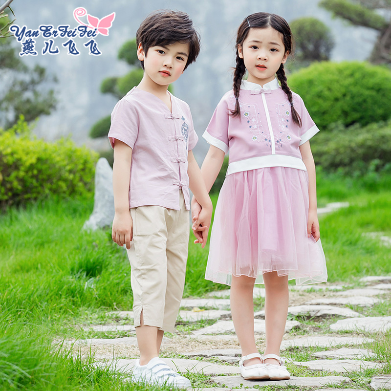 Hanfu girls summer clothes 2020 new short-sleeved children boys costume summer Tong Tang suit two-piece