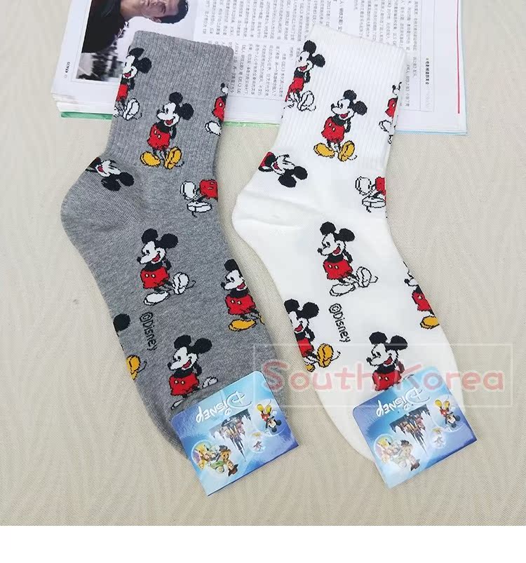 Hàn Quốc Dongdaemun nhập khẩu vớ nữ cotton dễ thương Disney Mickey vớ hoạt hình vớ đại học tất cổ cao