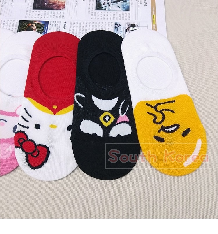 Hàn Quốc nhập khẩu vớ nữ thuyền vớ miệng hoạt hình dễ thương Sanrio mùa hè vô hình vớ mỏng đặt silicone không rơi vớ nam cổ ngắn