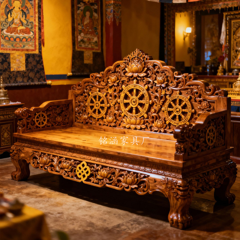 Tibetan-Style Luohan Bed, Carved Sofa Bed, Painted Solid Wood, Cross-Legged Sitting, Meditation, Tatami Bed, Master Bed, Zen Seat