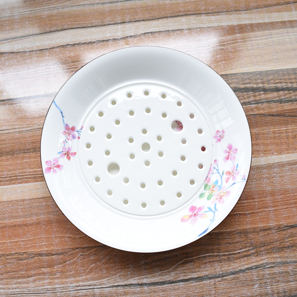 Bone China Home eating dumpling plate Fruit drain plate Ceramic daily water dish Large soup bowl Japanese flower creativity