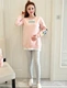 Thời trang bà bầu giản dị mùa thu đông 2018 cotton mới cộng với áo len nhung dài tay dày quần lửng hai dây