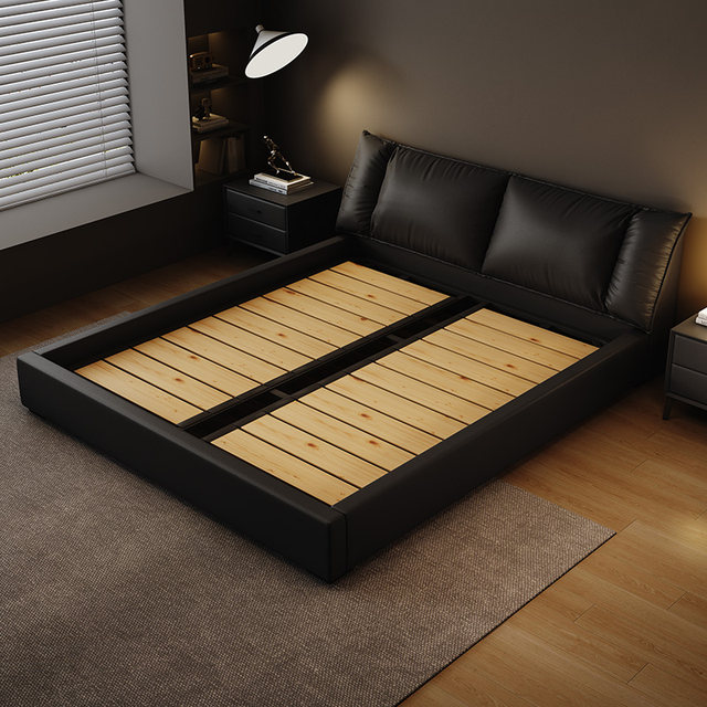 ຕຽງນອນໜັງແບບ Italian minimalist master bedroom high-end atmospheric modern simple 2m x 2m 2 large bed black built in double bed