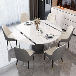 Light luxury slate dining table modern simple small apartment rotating round multi-functional telescopic folding square and round dining table