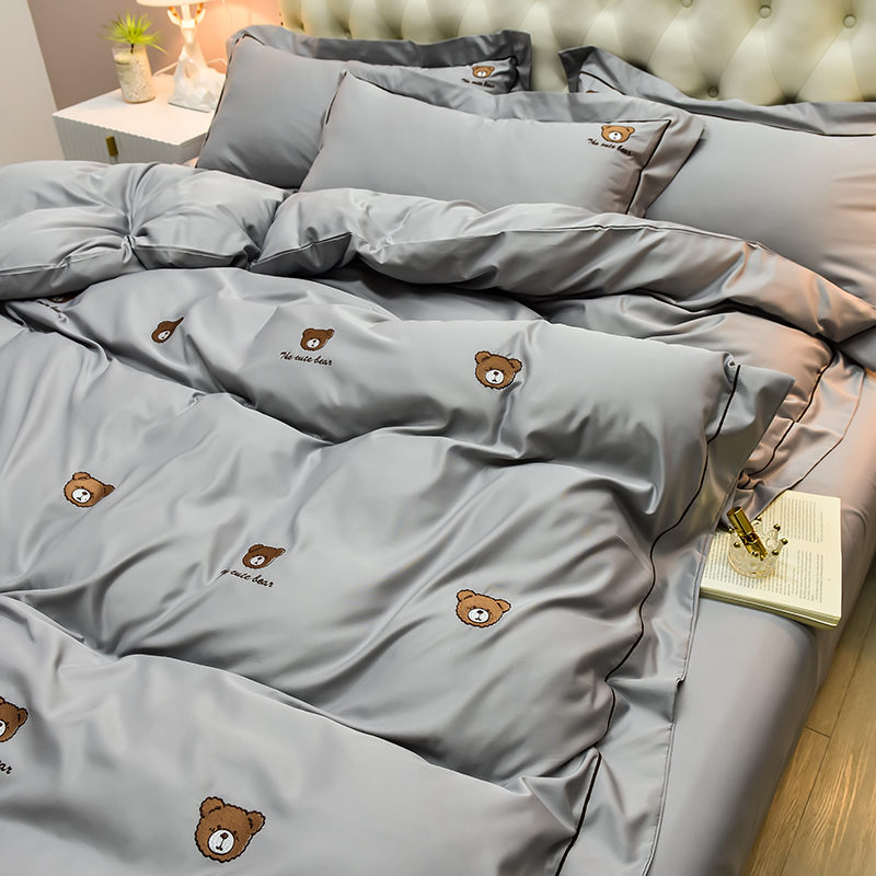 Silk sliding ins Naked Sleeping Ice Silk Four Pieces Of Heather Silk Real Silk Summer Bed Linen Bed Hat Bedding Bed for Children 4