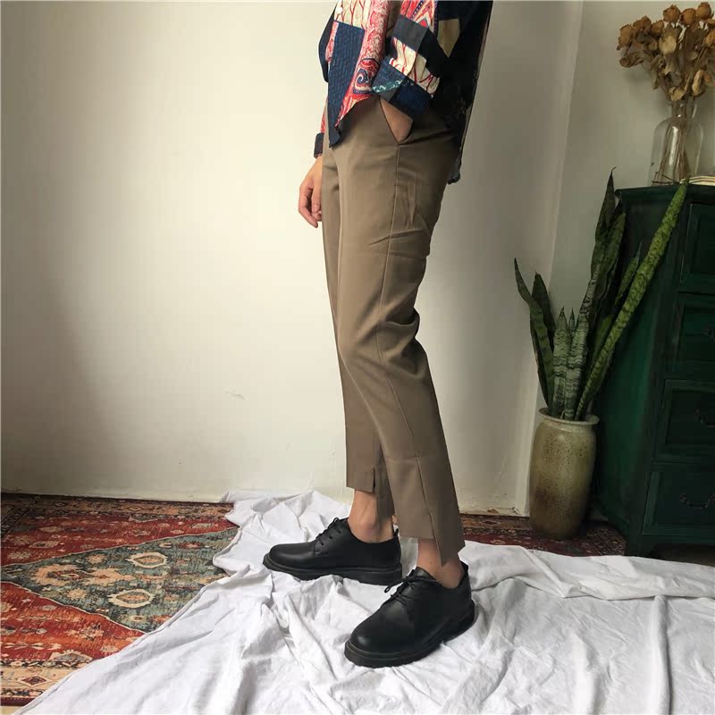 VIP18 thu đông phiên bản mới của Hàn Quốc tự tu luyện kéo dài chín điểm quần đen hoang dã chân thiết kế quần không đều quần kaki nam đẹp