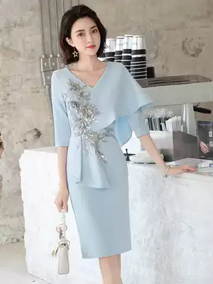 2021 New Party evening dress dress feminine light luxury niche high-end mother noble blue usually wear autumn