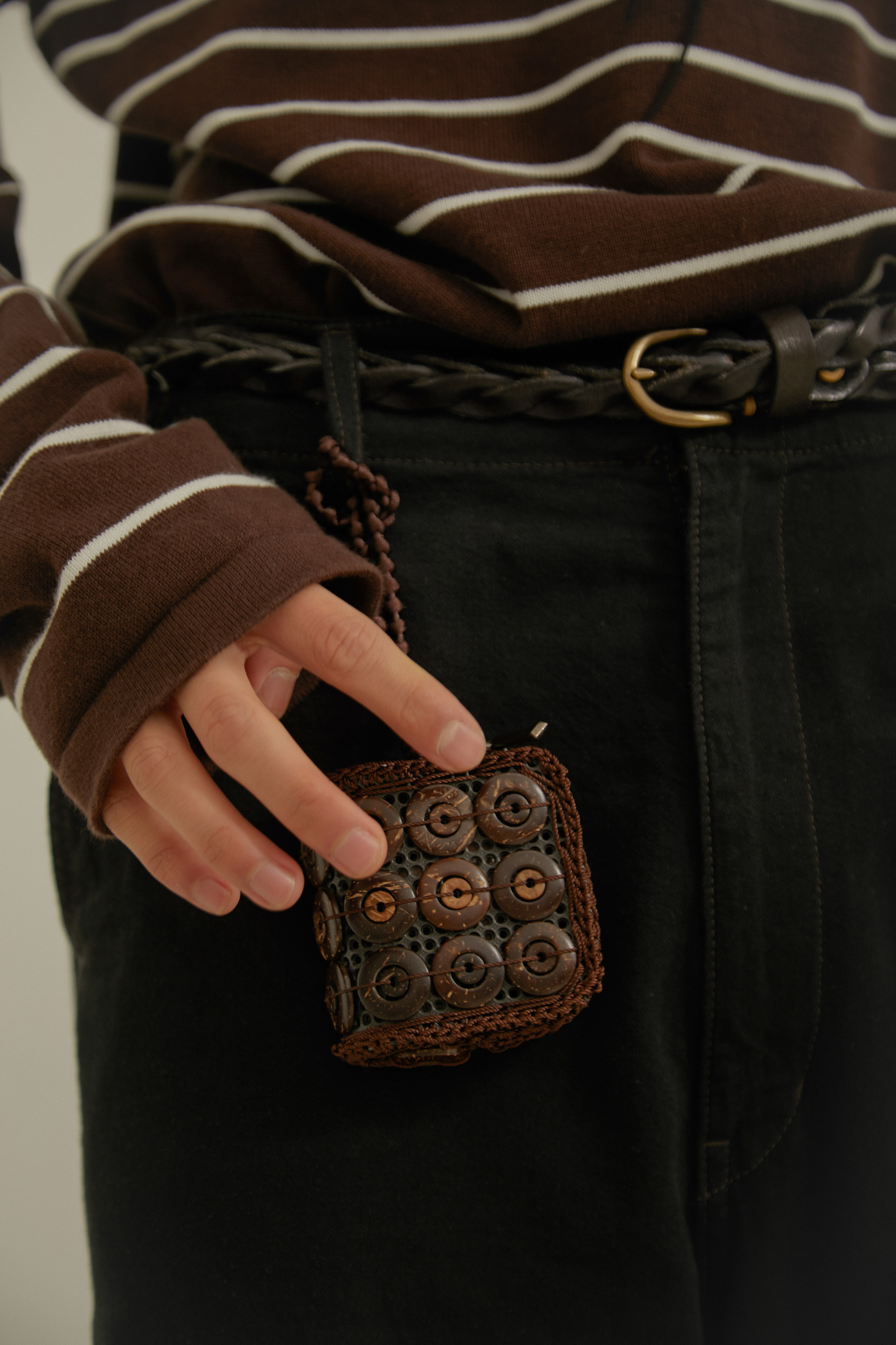 Netpallll Square Zipper Braided Coconut Button Niche Coin Purse Headphone Case Retro Matching