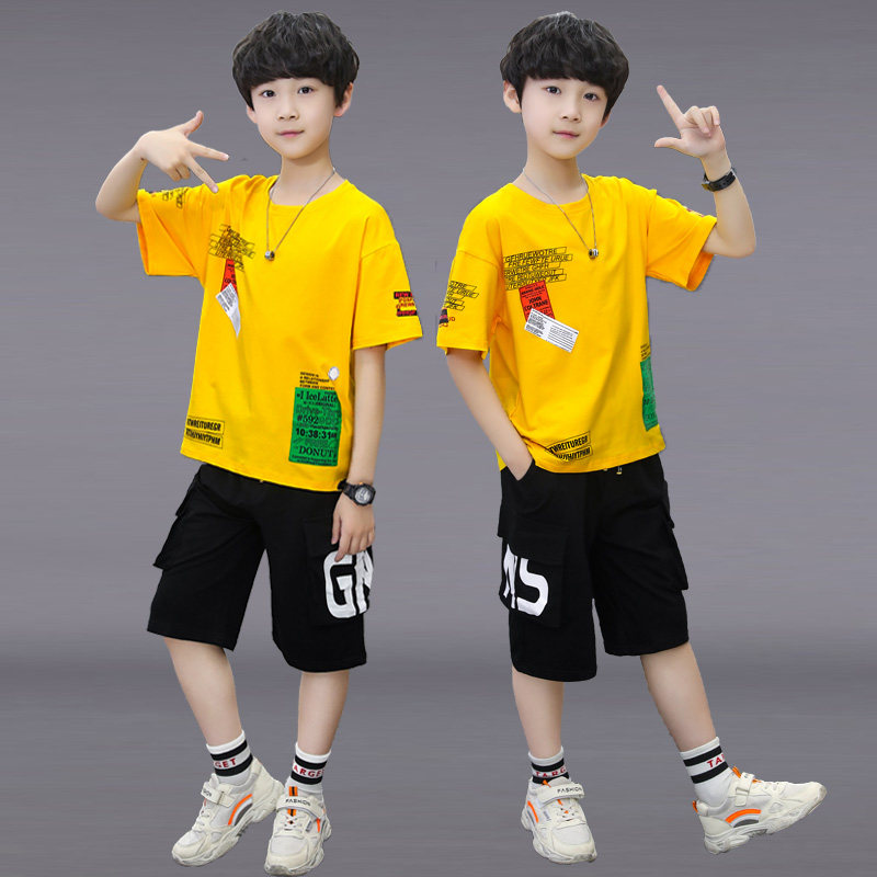 Children's Summer Short Sleeve Kit 2022 new boy 10 boy Summer Han - handsome 12 - year - old tide