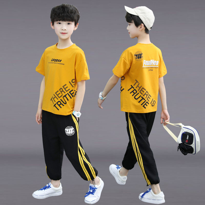 Boy Clothing Boy Summer Clothing Suit 2022 New Children Handsome Short Sleeve Sports Summer Boy Great Boy Han Prints