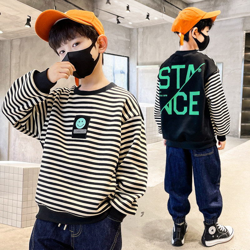 2022 new children streaks T-shirt boy big boy spring autumn sweatshirt long sleeve foreign spring loaded with undershirt blouse
